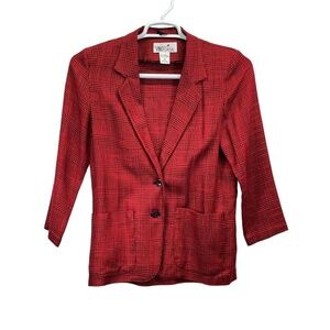 Vintage Vino de Casa Women's Red‎ Plaid Rayon Blend One Button Blazer Size 5